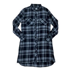 Beach Lunch Lounge Black Plaid Flannel Western Shirt Dress S